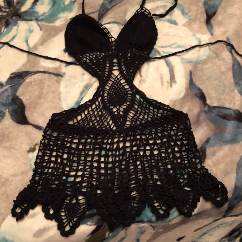 Black crochet swimsuit coverup
